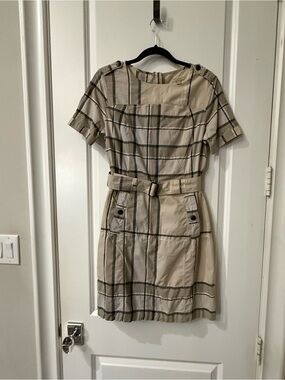 BURBERRY Plaid Belted Dress, Short Sleeve, Tan and Black, Size 6/8